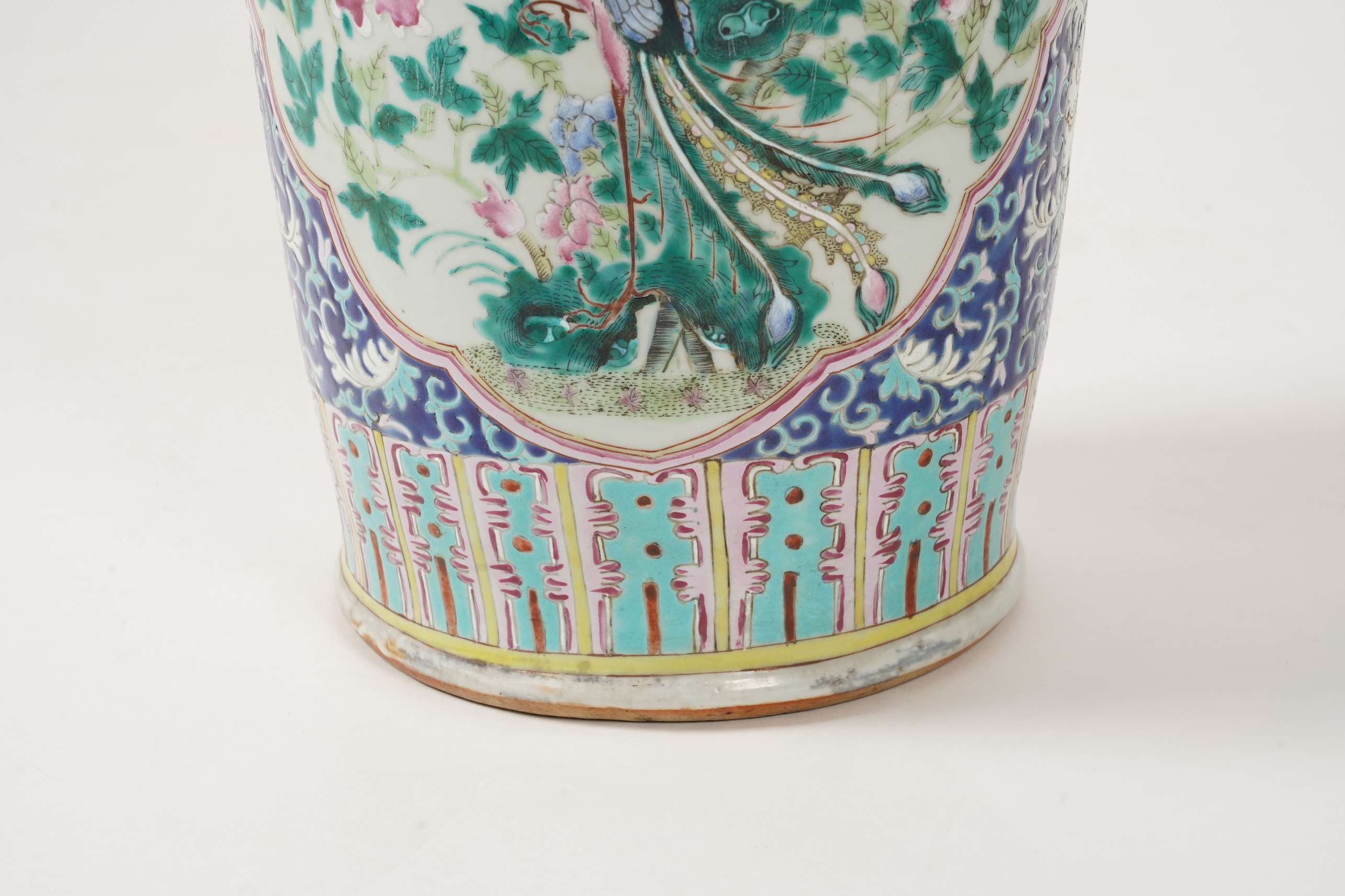 A tall Chinese famille rose ‘phoenix and peacock’ vase, late 19th century